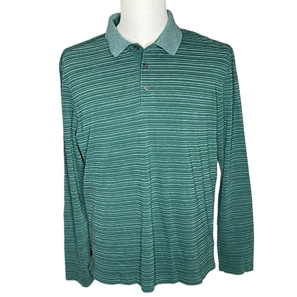 UNTUCKit Miro Regular Fit Long Sleeve Cotton Polo Shirt Green Size Large